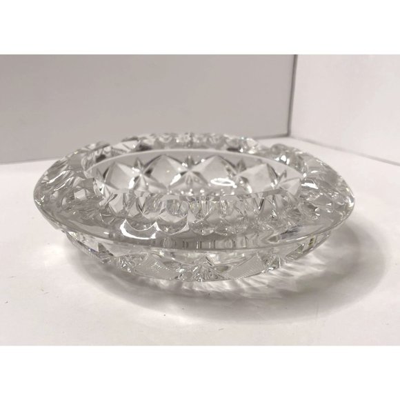 Vtg Lead Crystal Ashtray Cut Glass Heavy Bohemian Star Lausitzer - Picture 6 of 6